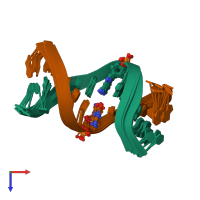 PDB entry 1fyi coloured by chain, ensemble of 9 models, top view.