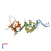 PDB entry 1fym coloured by chain, top view.