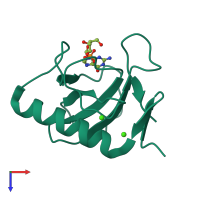 PDB entry 1fys coloured by chain, top view.