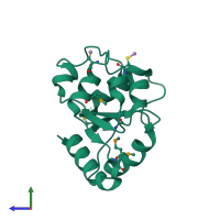PDB entry 1fyw coloured by chain, side view.