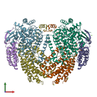 PDB entry 1fz4 coloured by chain, front view.