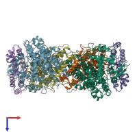 PDB 1fz4 coloured by chain and viewed from the top.
