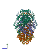 PDB entry 1fz6 coloured by chain, side view.