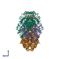 PDB entry 1fz7 coloured by chain, side view.