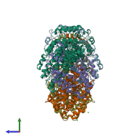 PDB entry 1fz8 coloured by chain, side view.