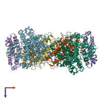 PDB entry 1fz8 coloured by chain, top view.