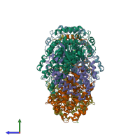 PDB entry 1fzh coloured by chain, side view.