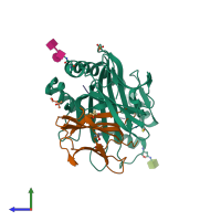 PDB entry 1fzk coloured by chain, side view.