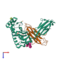 PDB entry 1fzk coloured by chain, top view.
