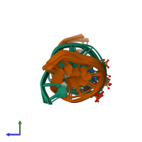 PDB entry 1fzl coloured by chain, ensemble of 6 models, side view.