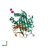 PDB entry 1fzm coloured by chain, side view.