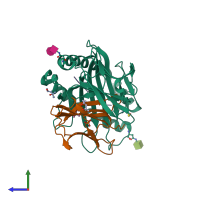 PDB entry 1fzo coloured by chain, side view.