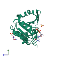 PDB entry 1fzq coloured by chain, side view.
