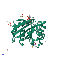 PDB entry 1fzq coloured by chain, top view.