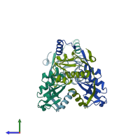 PDB entry 1fzr coloured by chain, side view.