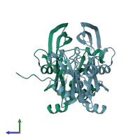 PDB entry 1g0s coloured by chain, side view.