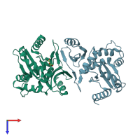 PDB entry 1g0t coloured by chain, top view.