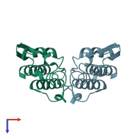 PDB entry 1g0z coloured by chain, top view.