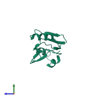 PDB entry 1g10 coloured by chain, side view.