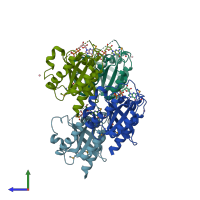 PDB entry 1g16 coloured by chain, side view.