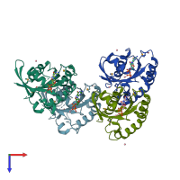 PDB entry 1g16 coloured by chain, top view.
