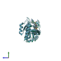 PDB entry 1g17 coloured by chain, side view.