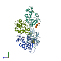 PDB entry 1g1r coloured by chain, side view.