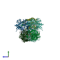 PDB entry 1g23 coloured by chain, side view.