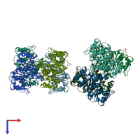 PDB entry 1g23 coloured by chain, top view.