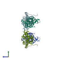 PDB entry 1g24 coloured by chain, side view.