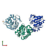 PDB entry 1g2i coloured by chain, front view.