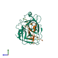 PDB entry 1g2m coloured by chain, side view.