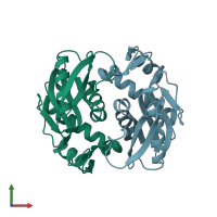 PDB entry 1g2q coloured by chain, front view.