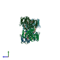 PDB entry 1g2v coloured by chain, side view.