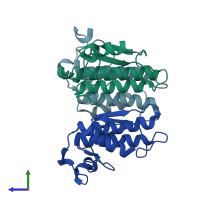 PDB entry 1g2x coloured by chain, side view.