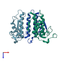 PDB entry 1g2x coloured by chain, top view.