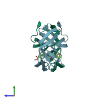 PDB entry 1g35 coloured by chain, side view.