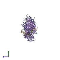 PDB entry 1g38 coloured by chain, side view.