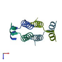 PDB entry 1g39 coloured by chain, top view.