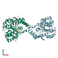 PDB entry 1g3m coloured by chain, front view.