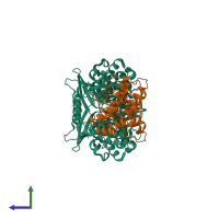Hetero tetrameric assembly 4 of PDB entry 1g3n coloured by chemically distinct molecules, side view.