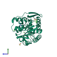 PDB entry 1g42 coloured by chain, side view.