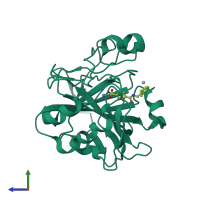 Monomeric assembly 1 of PDB entry 1g48 coloured by chemically distinct molecules, side view.