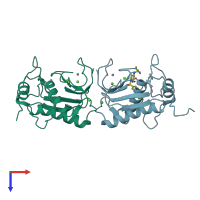 PDB entry 1g49 coloured by chain, top view.