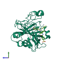 PDB entry 1g4j coloured by chain, side view.