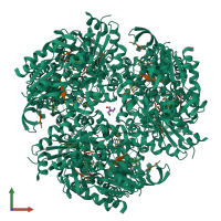 Hetero 24-meric assembly 1 of PDB entry 1g5q coloured by chemically distinct molecules, front view.