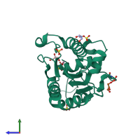PDB entry 1g66 coloured by chain, side view.