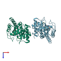 PDB entry 1g69 coloured by chain, top view.