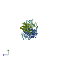 PDB entry 1g6k coloured by chain, side view.