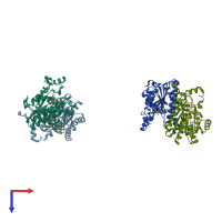 PDB entry 1g6k coloured by chain, top view.